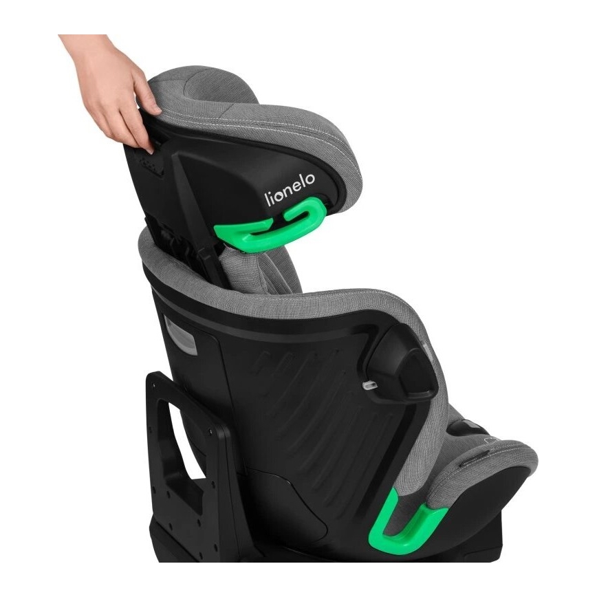 Lionelo - Bilbarnstol med bas, roterbar HARMONY i-Size 40-150 cm svart/grå