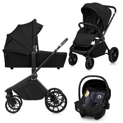 Lionelo - Kombinerad barnvagn 3-i-1 MIKA PLUS Black Onyx