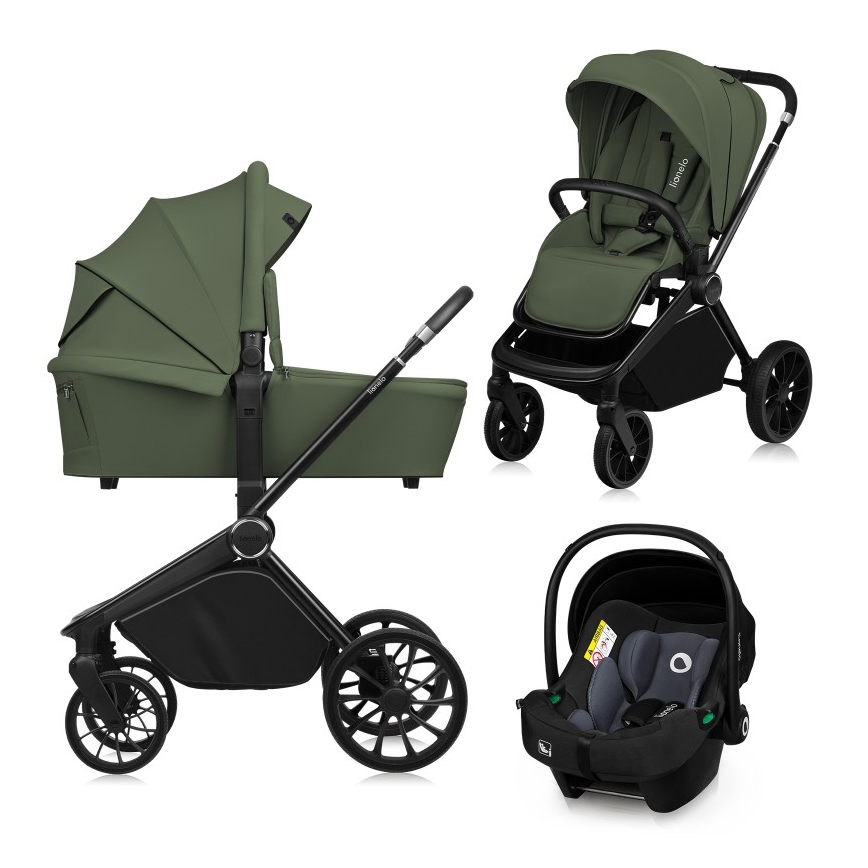 Lionelo - Kombinerad barnvagn 3-i-1 MIKA PLUS Green Olive