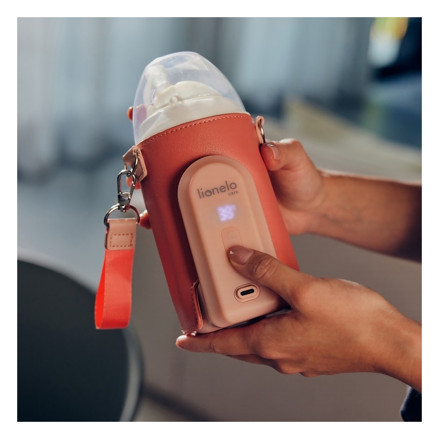 Lionelo - Laddningsbar flaskvärmare THERMUP GO EVO 18W/5V rosa