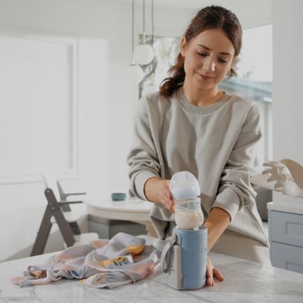 Lionelo - Laddningsbar flaskvärmare THERMUP GO PLUS 10W/5V blå/grå