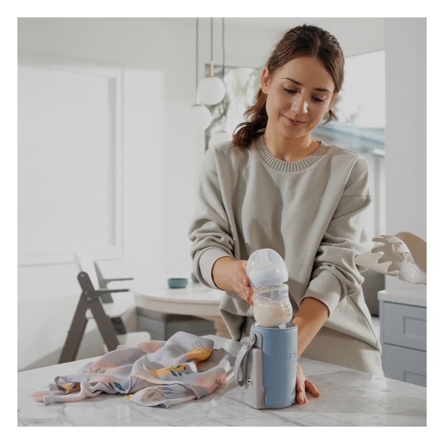 Lionelo - Laddningsbar flaskvärmare THERMUP GO PLUS 10W/5V blå/grå