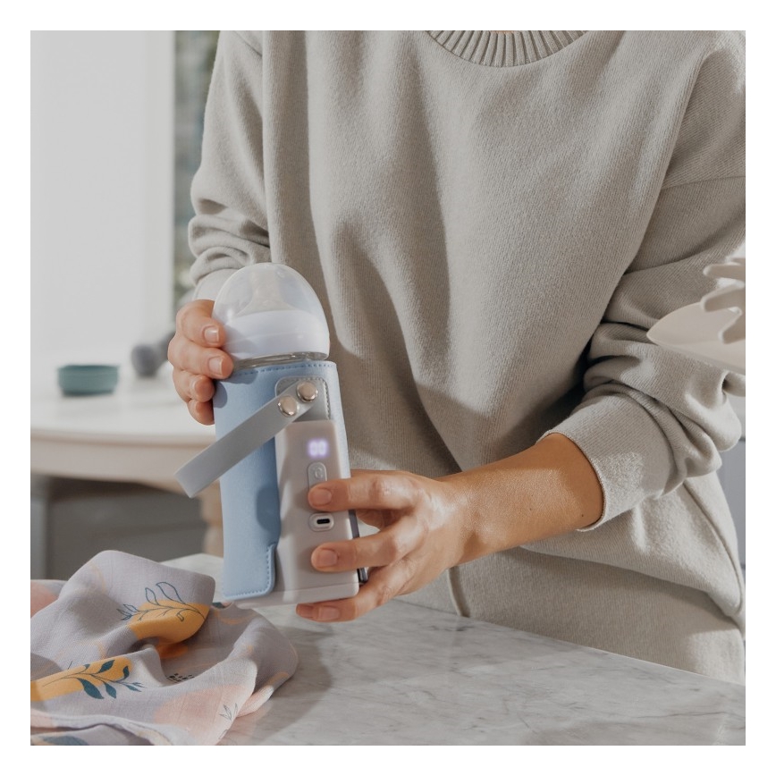 Lionelo - Laddningsbar flaskvärmare THERMUP GO PLUS 10W/5V blå/grå