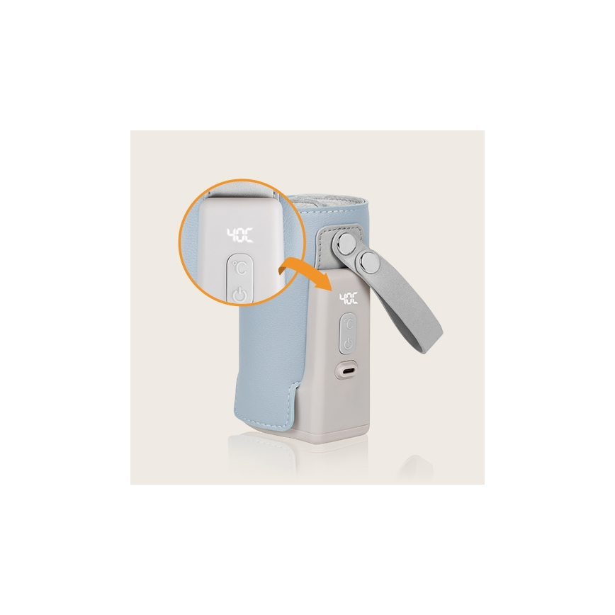 Lionelo - Laddningsbar flaskvärmare THERMUP GO PLUS 10W/5V blå/grå