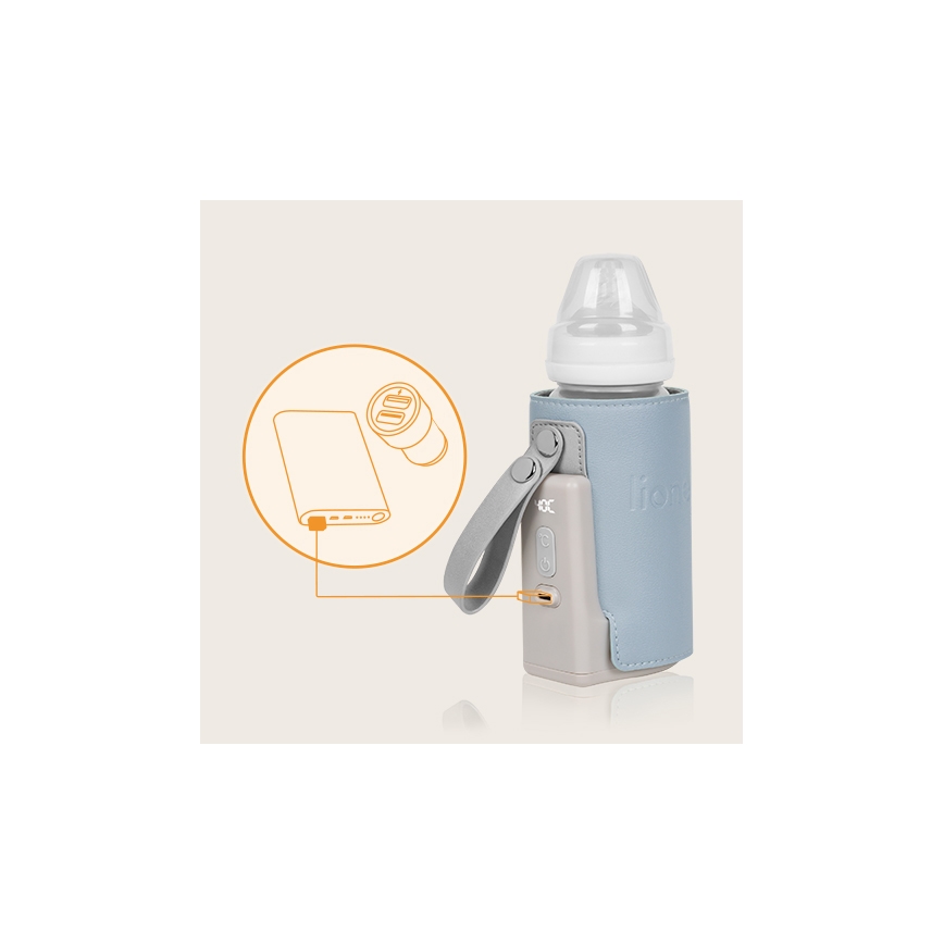 Lionelo - Laddningsbar flaskvärmare THERMUP GO PLUS 10W/5V blå/grå