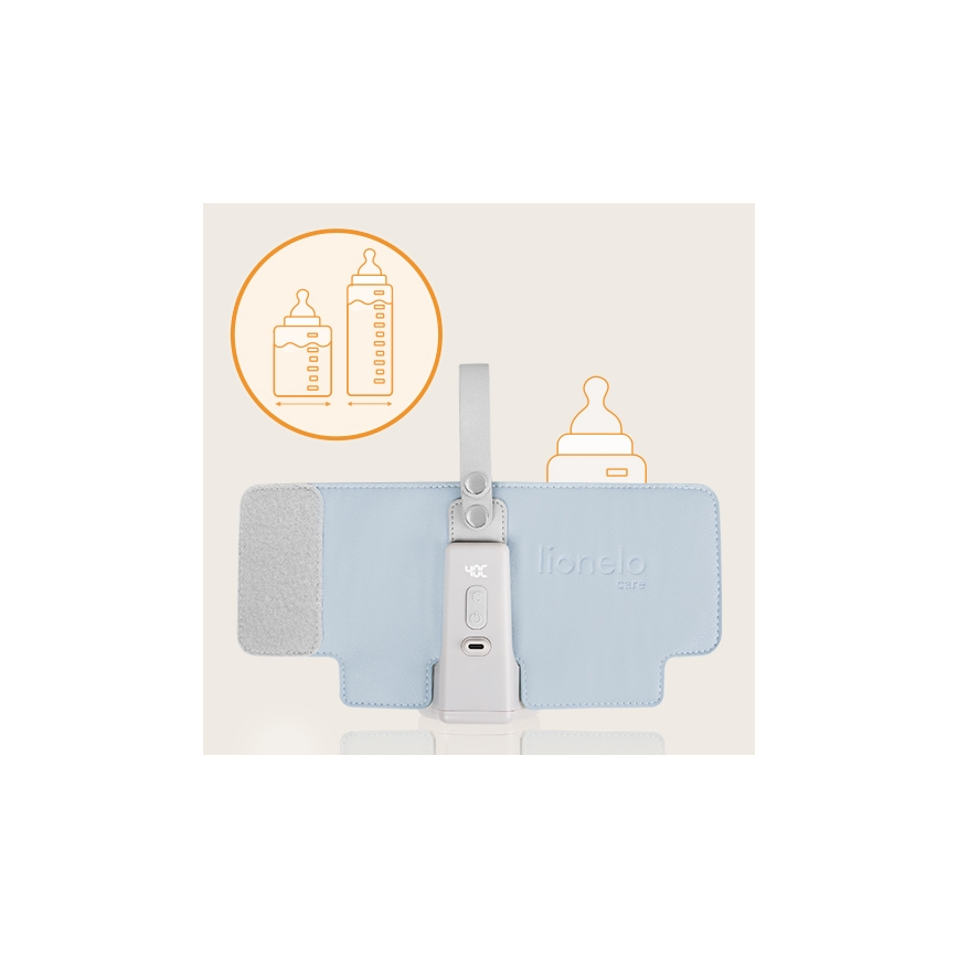 Lionelo - Laddningsbar flaskvärmare THERMUP GO PLUS 10W/5V blå/grå