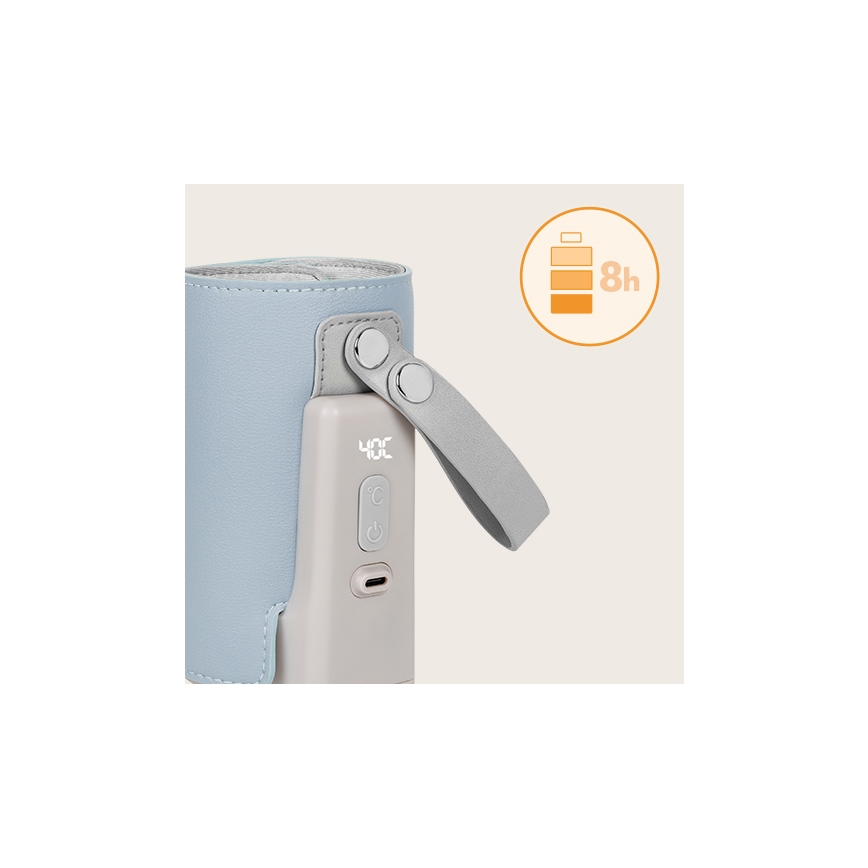 Lionelo - Laddningsbar flaskvärmare THERMUP GO PLUS 10W/5V blå/grå