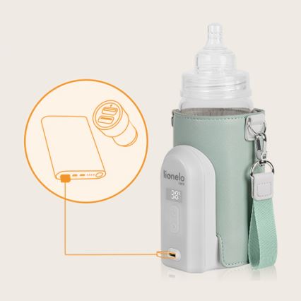 Lionelo - Laddningsbar nappflaskvärmare THERMUP GO EVO 18W/5V grön/vit