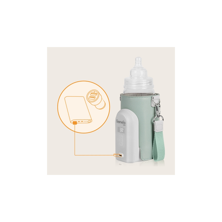 Lionelo - Laddningsbar nappflaskvärmare THERMUP GO EVO 18W/5V grön/vit
