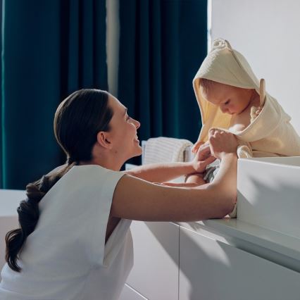 Lionelo - Musselinbadcape för barn med huva Beige Cappuccino