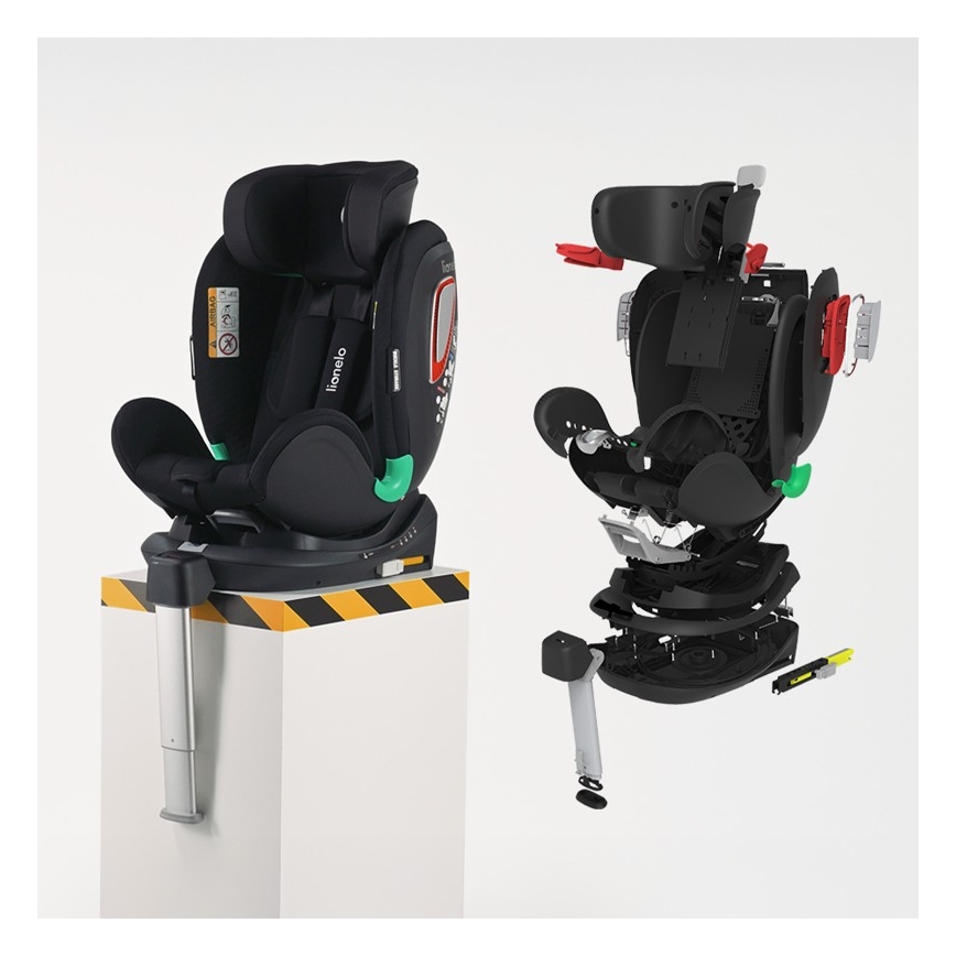 Lionelo - Bilbarnstol med roterbar bas ANTOON PLUS i-Size 40-105 cm Black Onyx