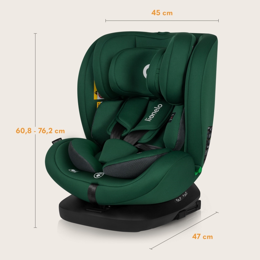 Lionelo - roterbar bilbarnstol med bas BASTIAAN i-Size 40-150 cm Green Forest