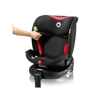 Lionelo - Bilbarnstol med bas, roterbar NAVY i-Size 40-150 cm svart/röd