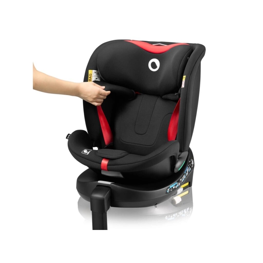Lionelo - Bilbarnstol med bas, roterbar NAVY i-Size 40-150 cm svart/röd
