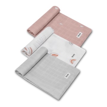 Lionelo - Set med 3 bambu-musseliner 70x70 cm Regnbågsmönster