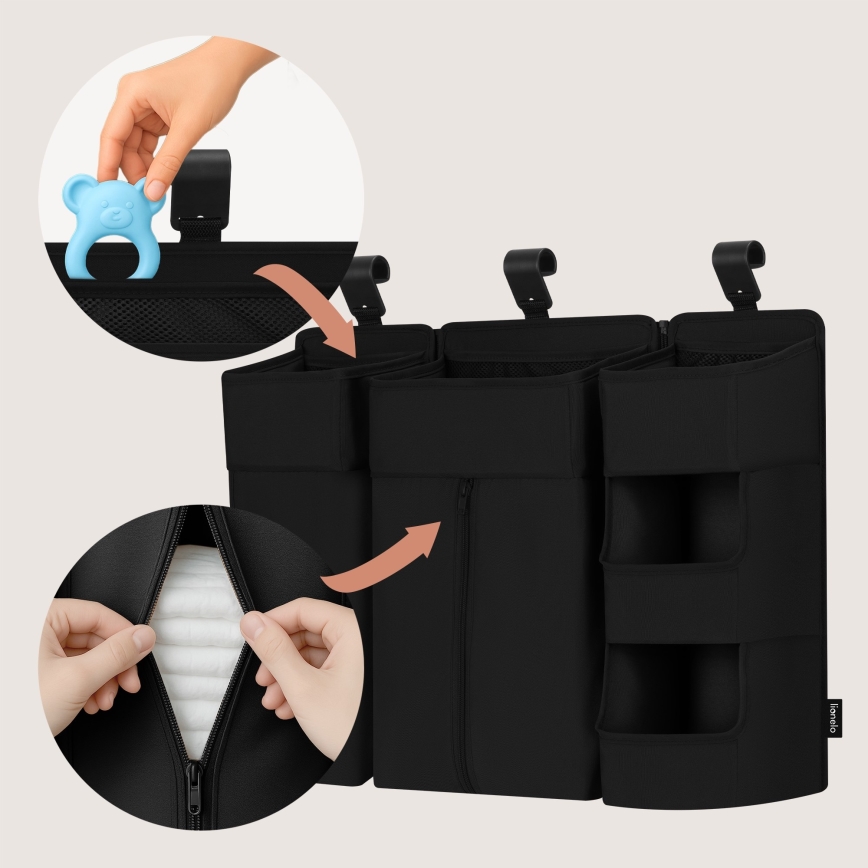 Lionelo - SIDEPOCKET 3 i 1 spjälsängsficka, svart