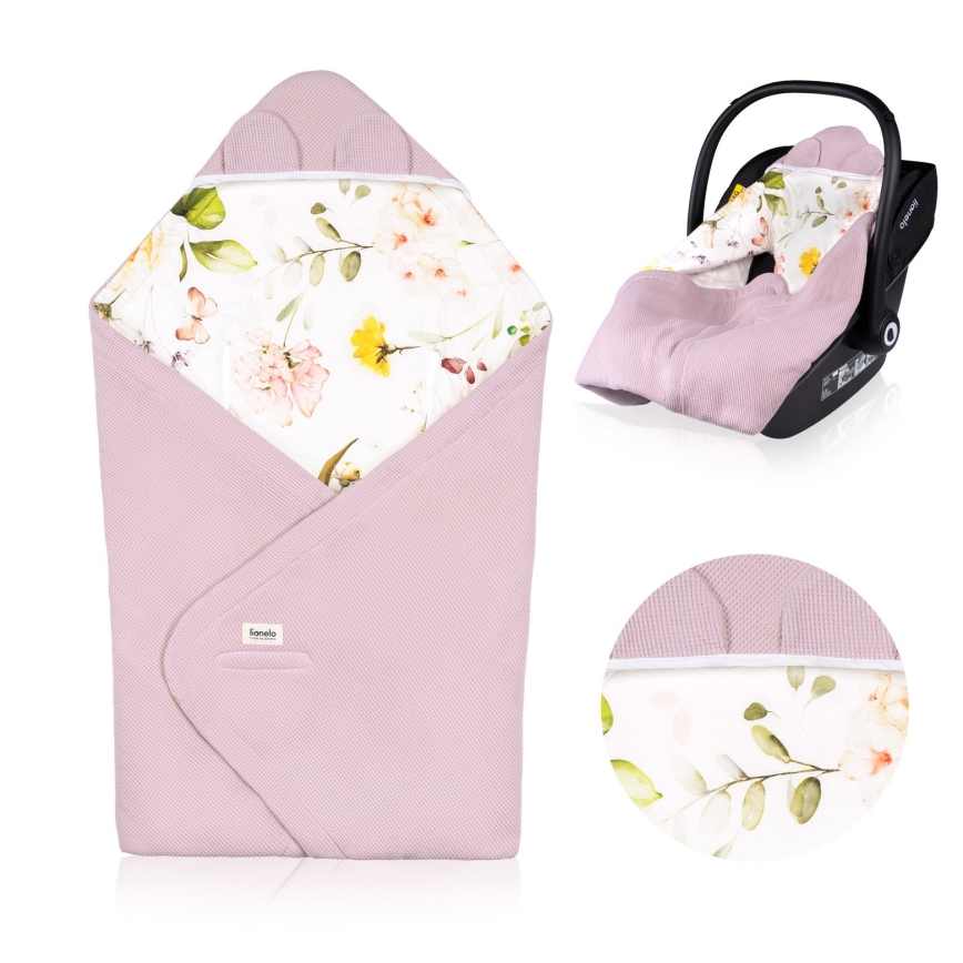 Lionelo - Svepfilt för bilbarnstol TRAVEL SWADDLE 90x90 cm Rosa blomma