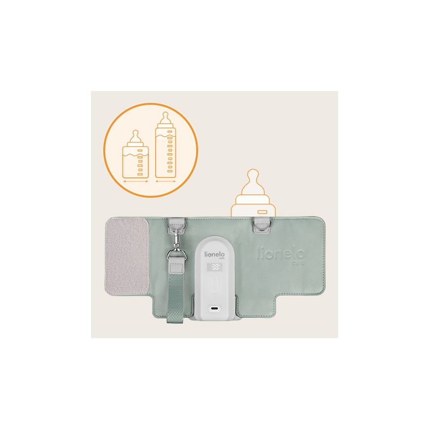 Lionelo - Uppladdningsbar flaskvärmare THERMUP GO EVO 18W/5V grön/vit