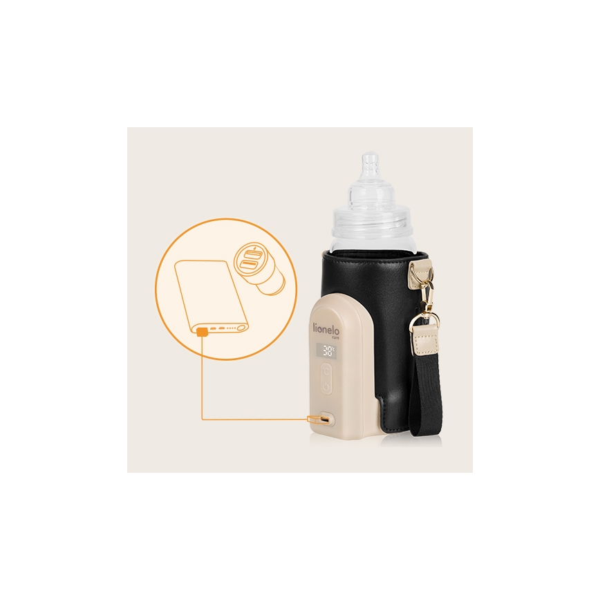 Lionelo - Uppladdningsbar flaskvärmare THERMUP GO EVO 18W/5V svart/beige