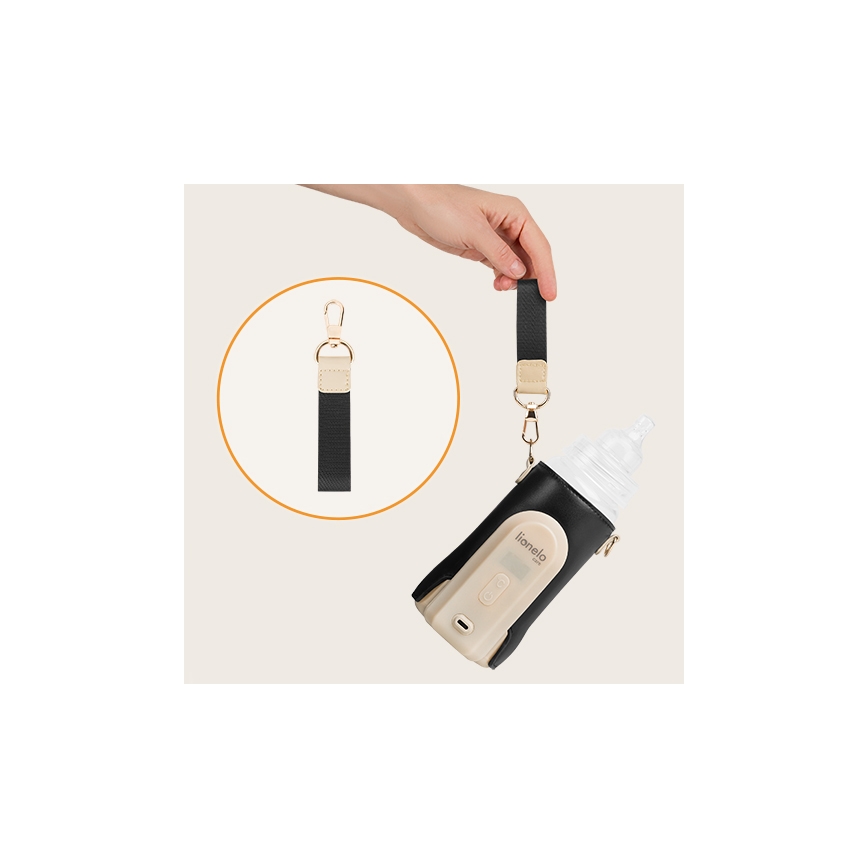 Lionelo - Uppladdningsbar flaskvärmare THERMUP GO EVO 18W/5V svart/beige