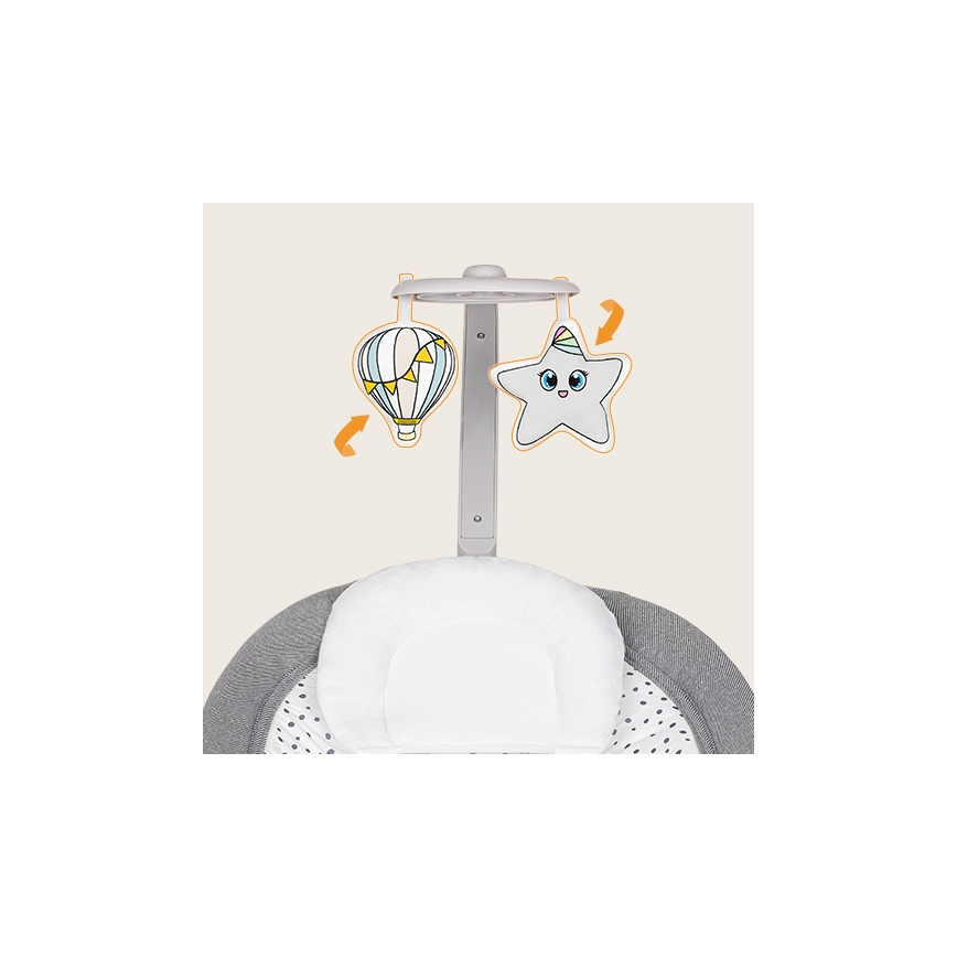 Lionelo - Vibrerande babygunga med melodi PASCAL, 2xAA, grå