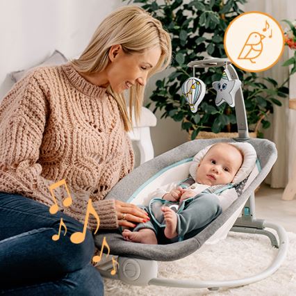 Lionelo - Vibrerande vippstol med melodi PASCAL 2xAA grå/turkos