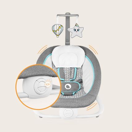 Lionelo - Vibrerande vippstol med melodi PASCAL 2xAA grå/turkos