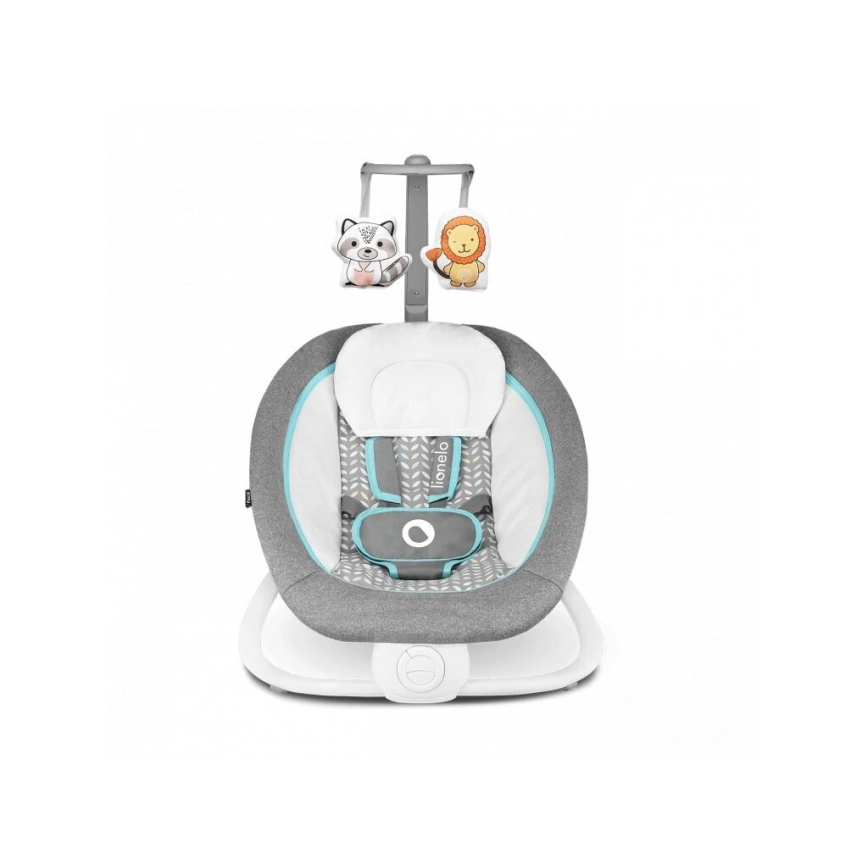 Lionelo - Vibrerande vippstol med melodi PASCAL 2xAA grå/turkos