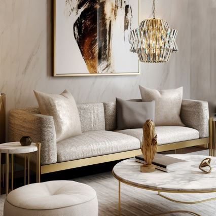 Ljuskrona i kristal med kedja CROWN 12xE14/40W/230V guld