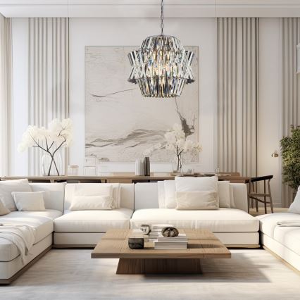 Ljuskrona i kristal med kedja CROWN 12xE14/40W/230V skinande krom