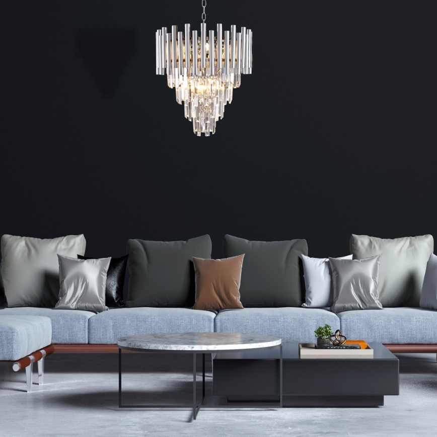 Ljuskrona i kristal med kedja MADISON 9xE14/40W/230V skinande krom