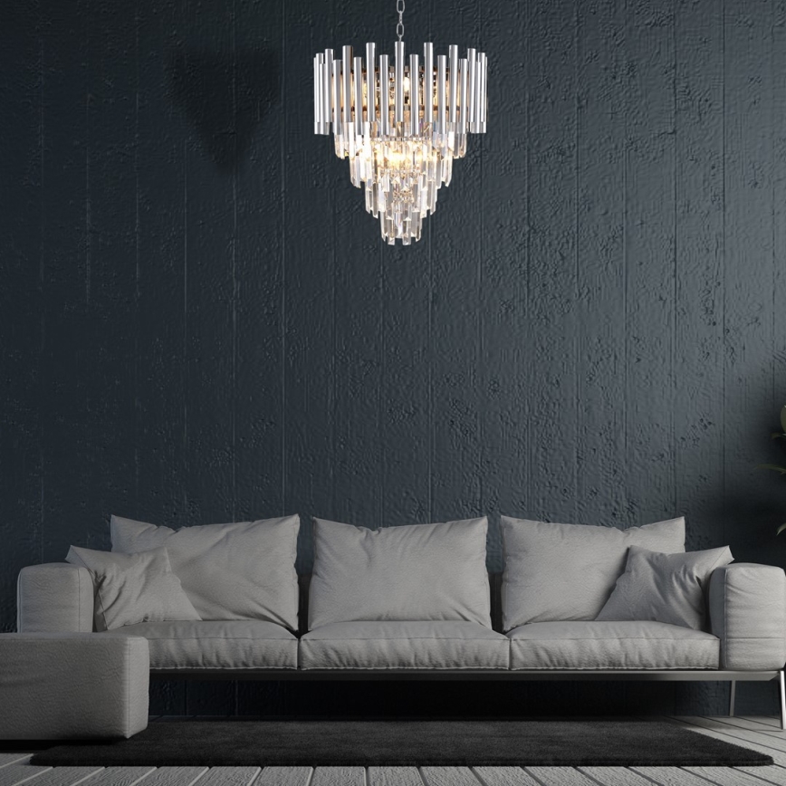 Ljuskrona i kristal med kedja MADISON 9xE14/40W/230V skinande krom