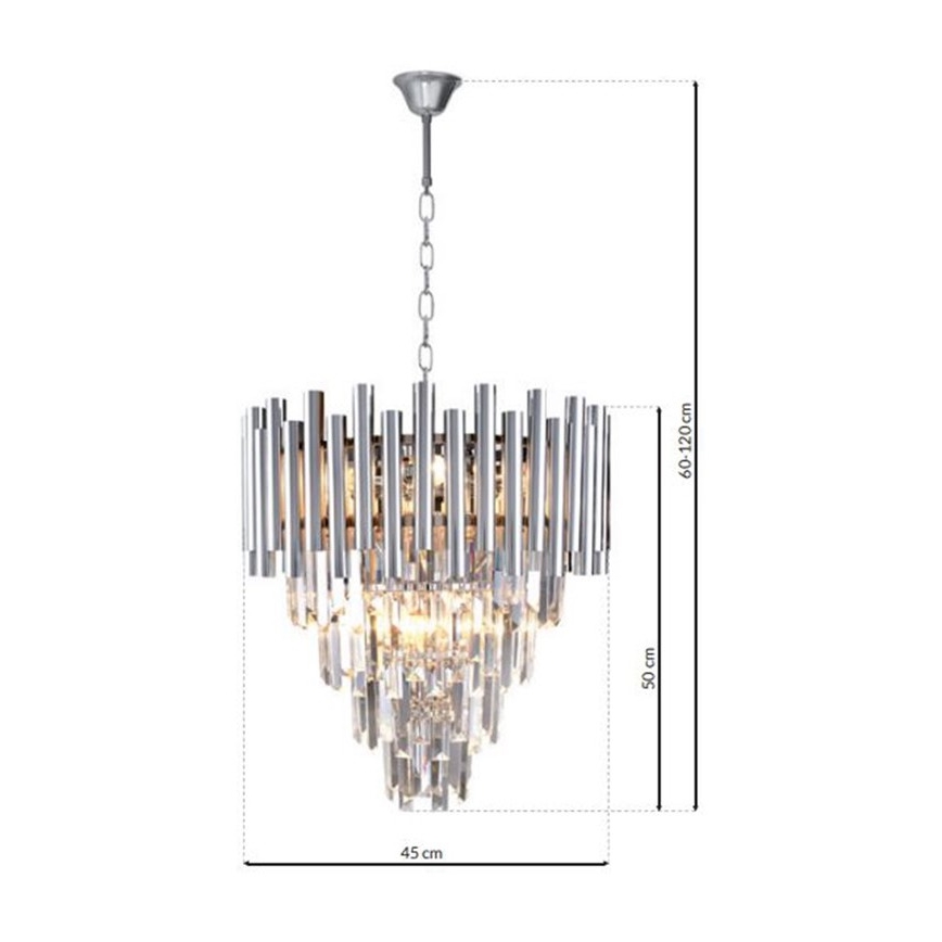 Ljuskrona i kristal med kedja MADISON 9xE14/40W/230V skinande krom