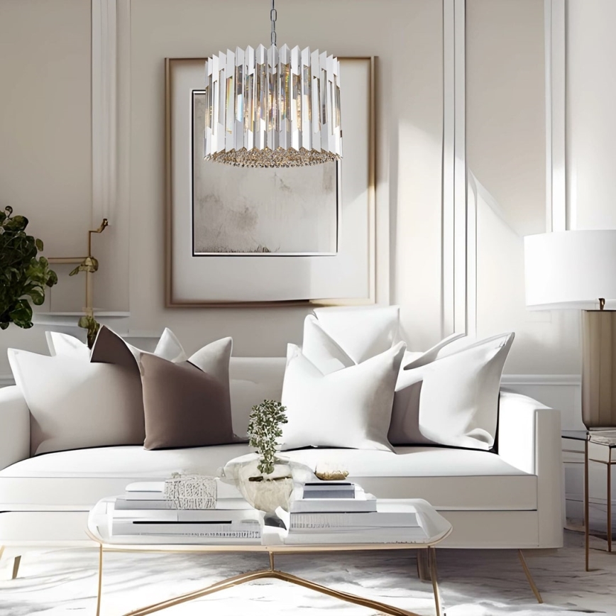 Ljuskrona i kristal med kedja RITZ 7xE14/40W/230V skinande krom