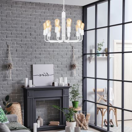 Ljuskrona med kedja 10xE27/60W/230V vit
