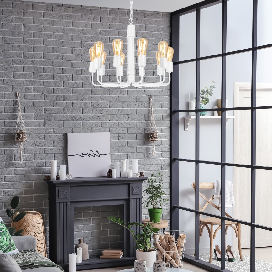 Ljuskrona med kedja 10xE27/60W/230V vit