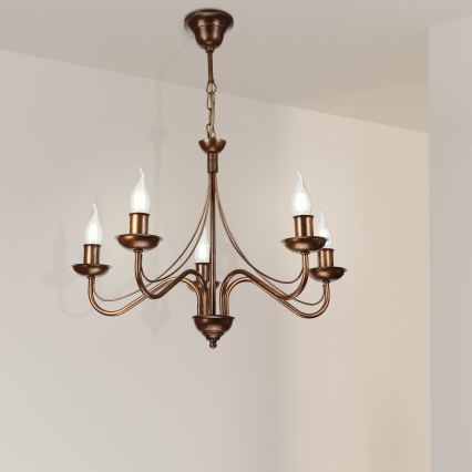 Ljuskrona med kedja ANTON 5xE14/15W/230V, bronsfärgad