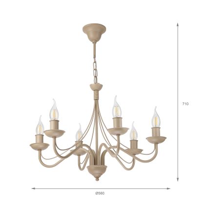 Ljuskrona med kedja ANTON 6xE14/60W/230V beige