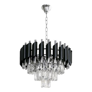 Ljuskrona med kedja CRISTAL 5xE14/10W/230V svart/mattkrom