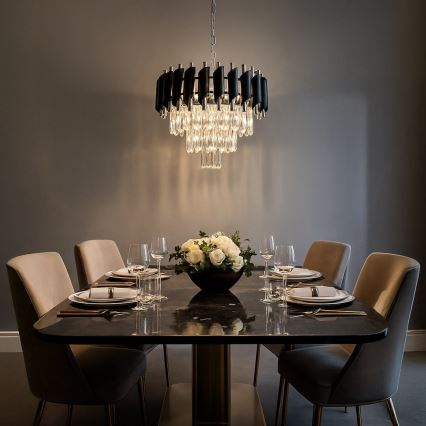 Ljuskrona med kedja CRISTAL 5xE14/10W/230V svart/mattkrom