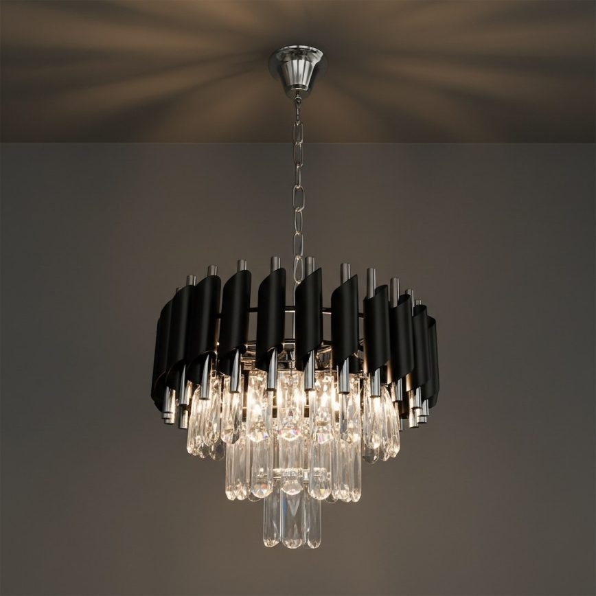 Ljuskrona med kedja CRISTAL 5xE14/10W/230V svart/mattkrom