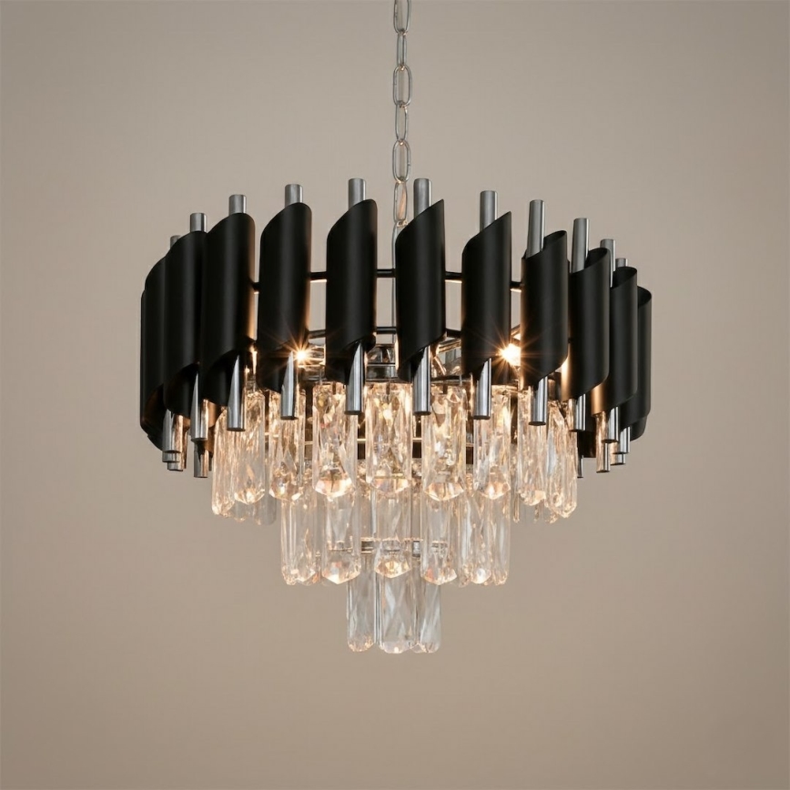Ljuskrona med kedja CRISTAL 5xE14/10W/230V svart/mattkrom