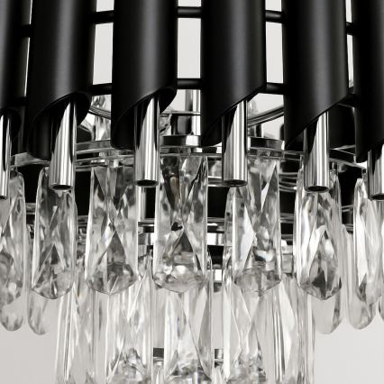 Ljuskrona med kedja CRISTAL 5xE14/10W/230V svart/mattkrom