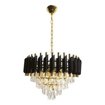 Ljuskrona med kedja CRISTAL 7xE14/10W/230V svart/guld