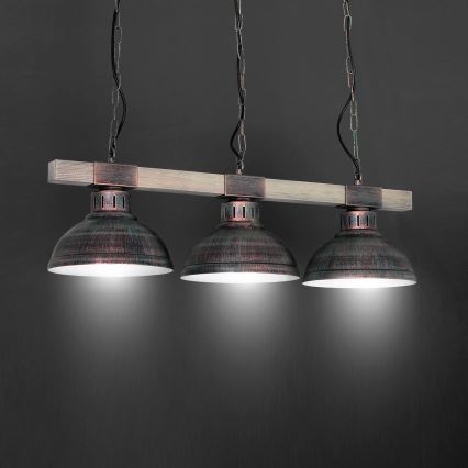 Ljuskrona med kedja HAKON 3xE27/60W/230V patina