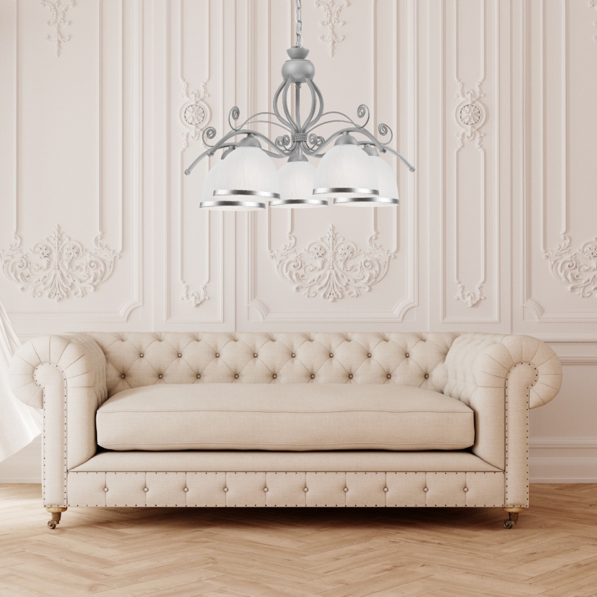 Ljuskrona med kedja RETRO II 5xE27/60W/230V silver