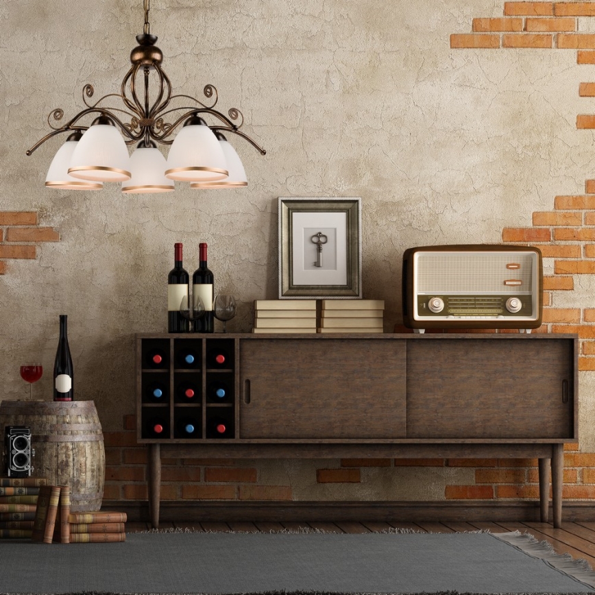 Ljuskrona med kedja RETRO II 5xE27/60W/230V svart patina