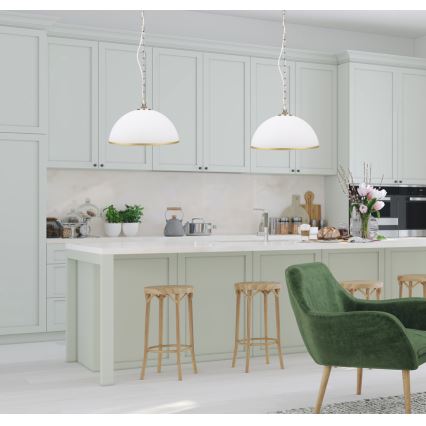 Ljuskrona med kedja SUGAR 1xE27/60W/230V vit/guld