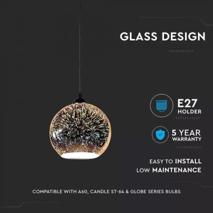 Ljuskrona med snöre 3D 1xE27/60W/230V