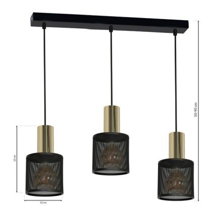 Ljuskrona med snöre ARES 3xE27/60W/230V